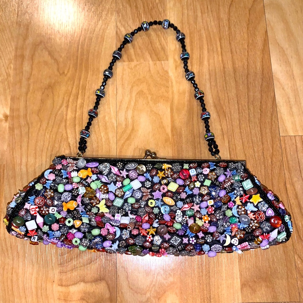 NWT Black & Multi-Colored Bead Detailing Purse